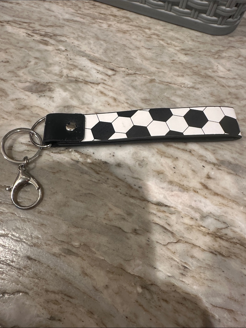 Black & White Soccer Pattern Wrist Keychain